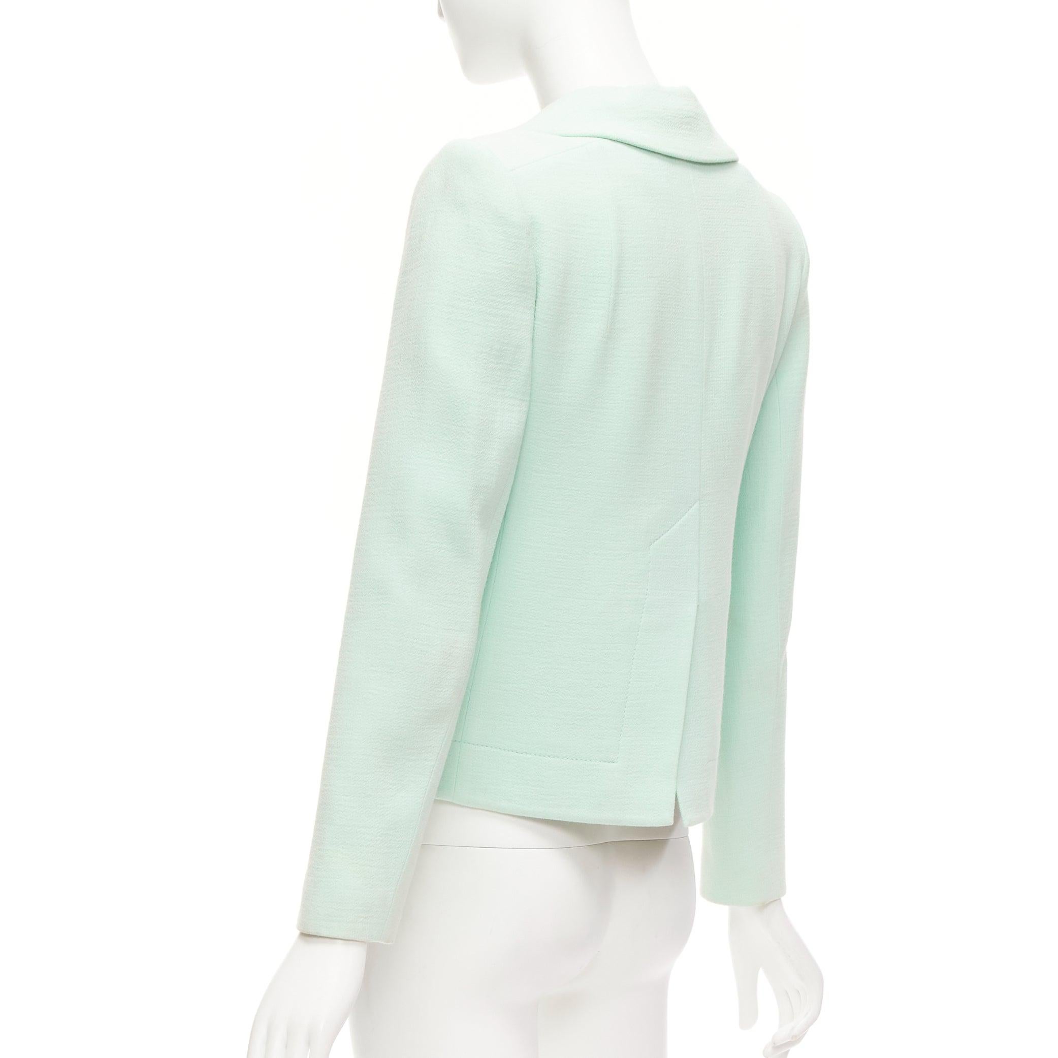 CARVEN pastel green viscose virgin wool shoulder darts blazer FR36 S For Sale 2