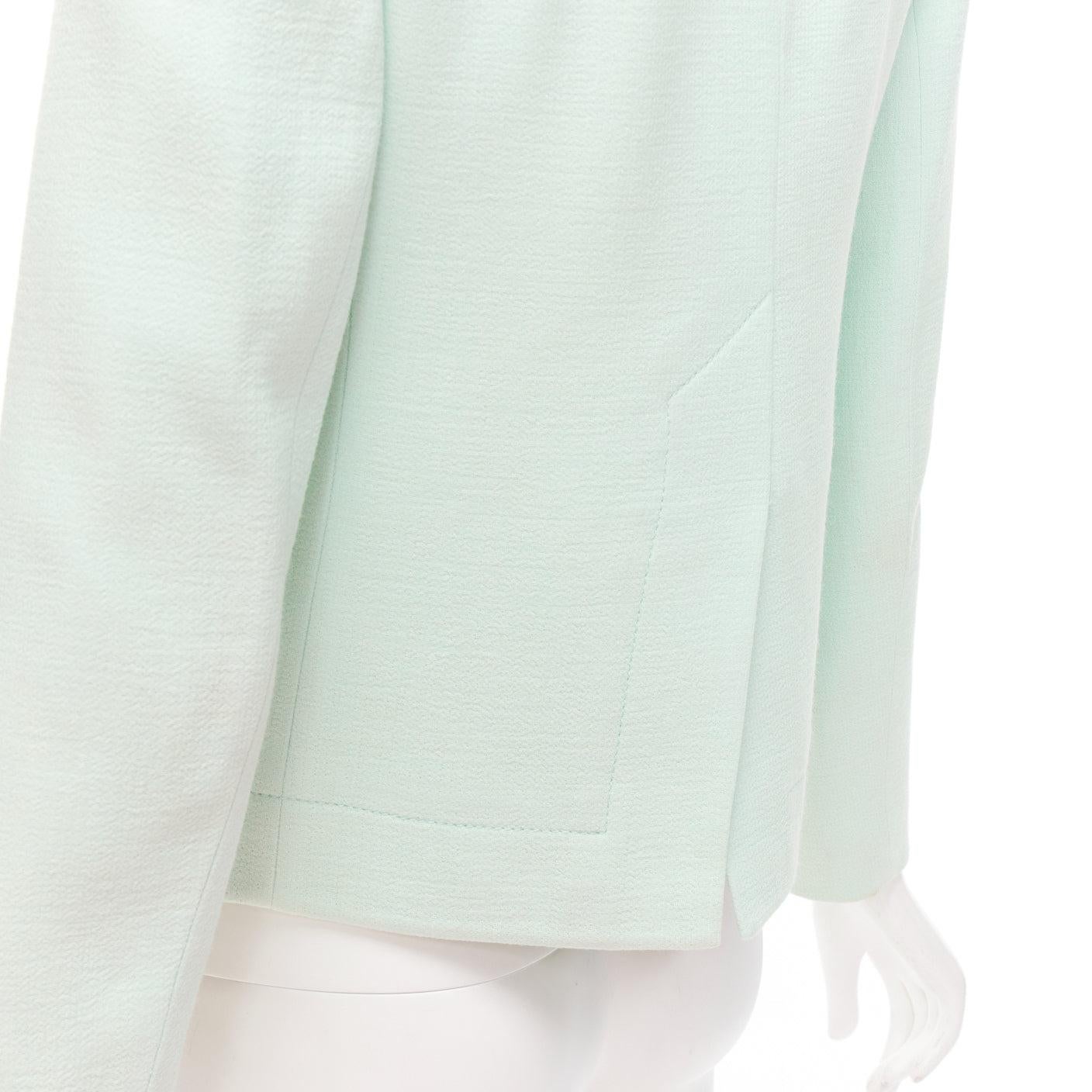 CARVEN pastel green viscose virgin wool shoulder darts blazer FR36 S For Sale 3