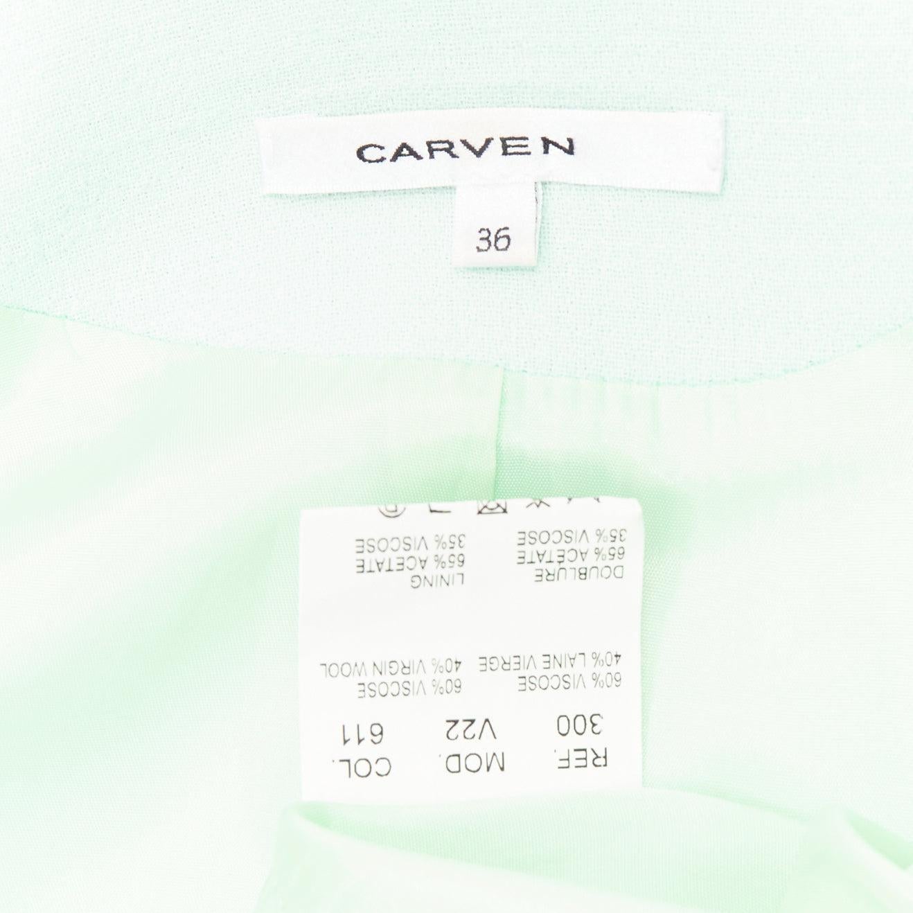 CARVEN pastel green viscose virgin wool shoulder darts blazer FR36 S For Sale 4