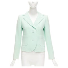 CARVEN pastel green viscose virgin wool shoulder darts blazer FR36 S