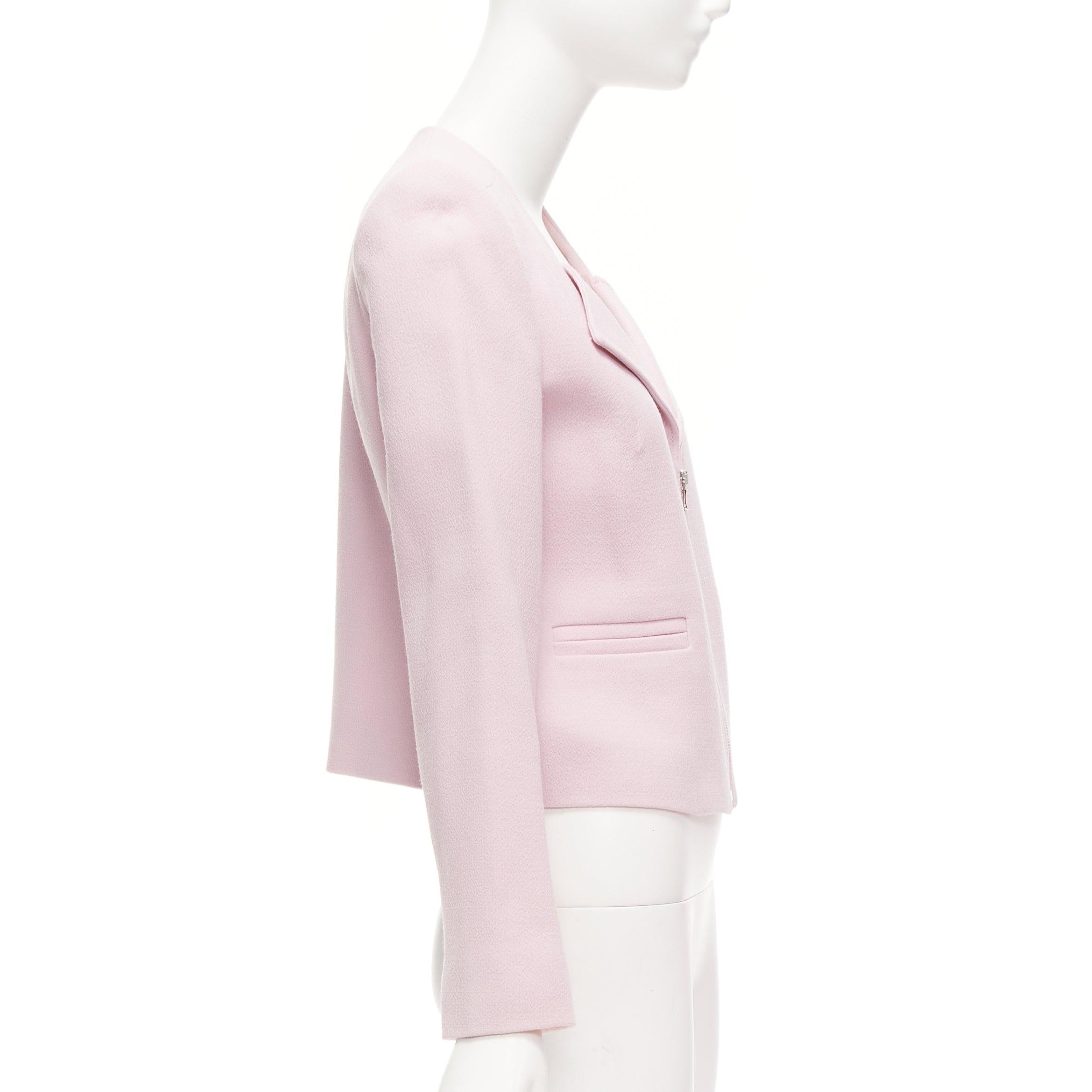 Women's CARVEN pink 100% virgin wool spread lapel zip front cropped blazer FR38 M For Sale