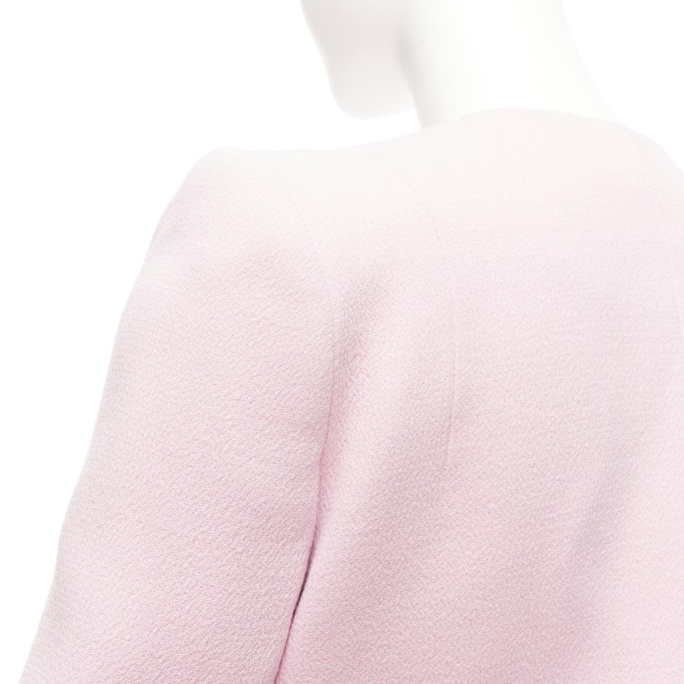 CARVEN pink 100% virgin wool spread lapel zip front cropped blazer FR38 M For Sale 3