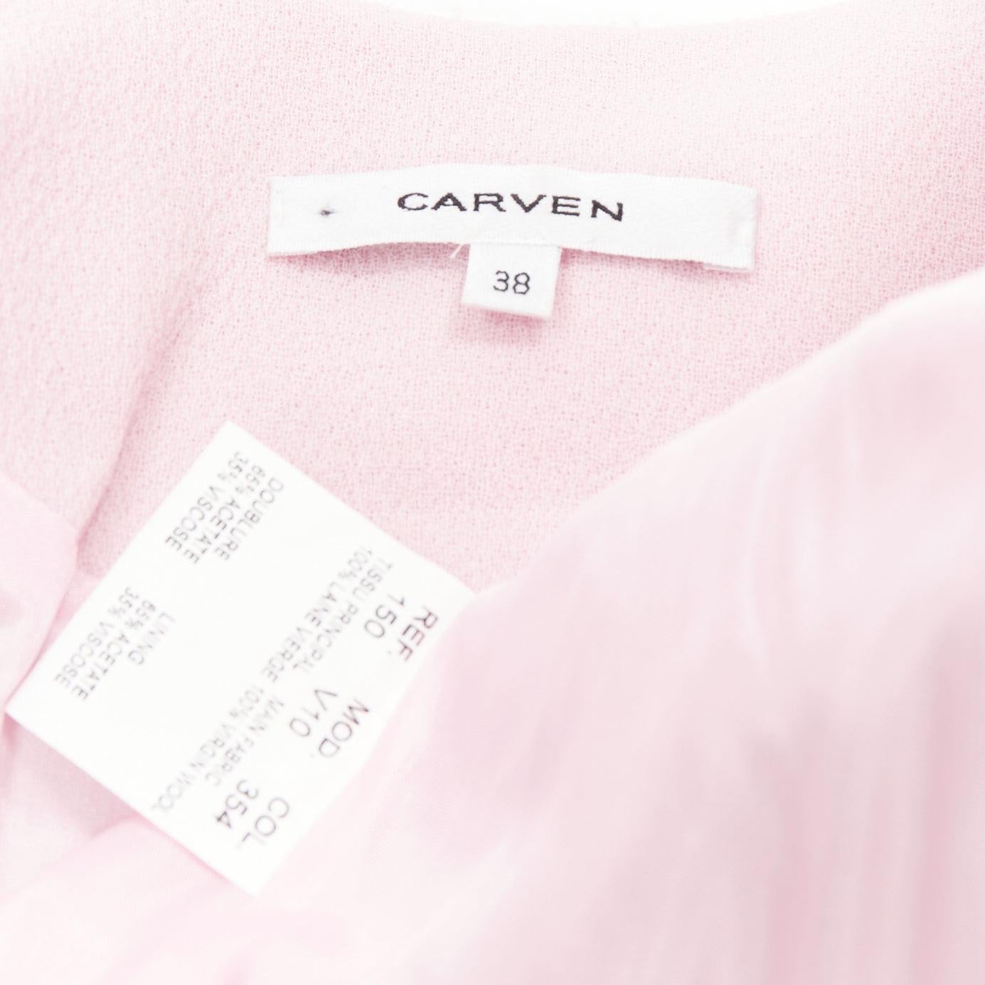 CARVEN pink 100% virgin wool spread lapel zip front cropped blazer FR38 M For Sale 4