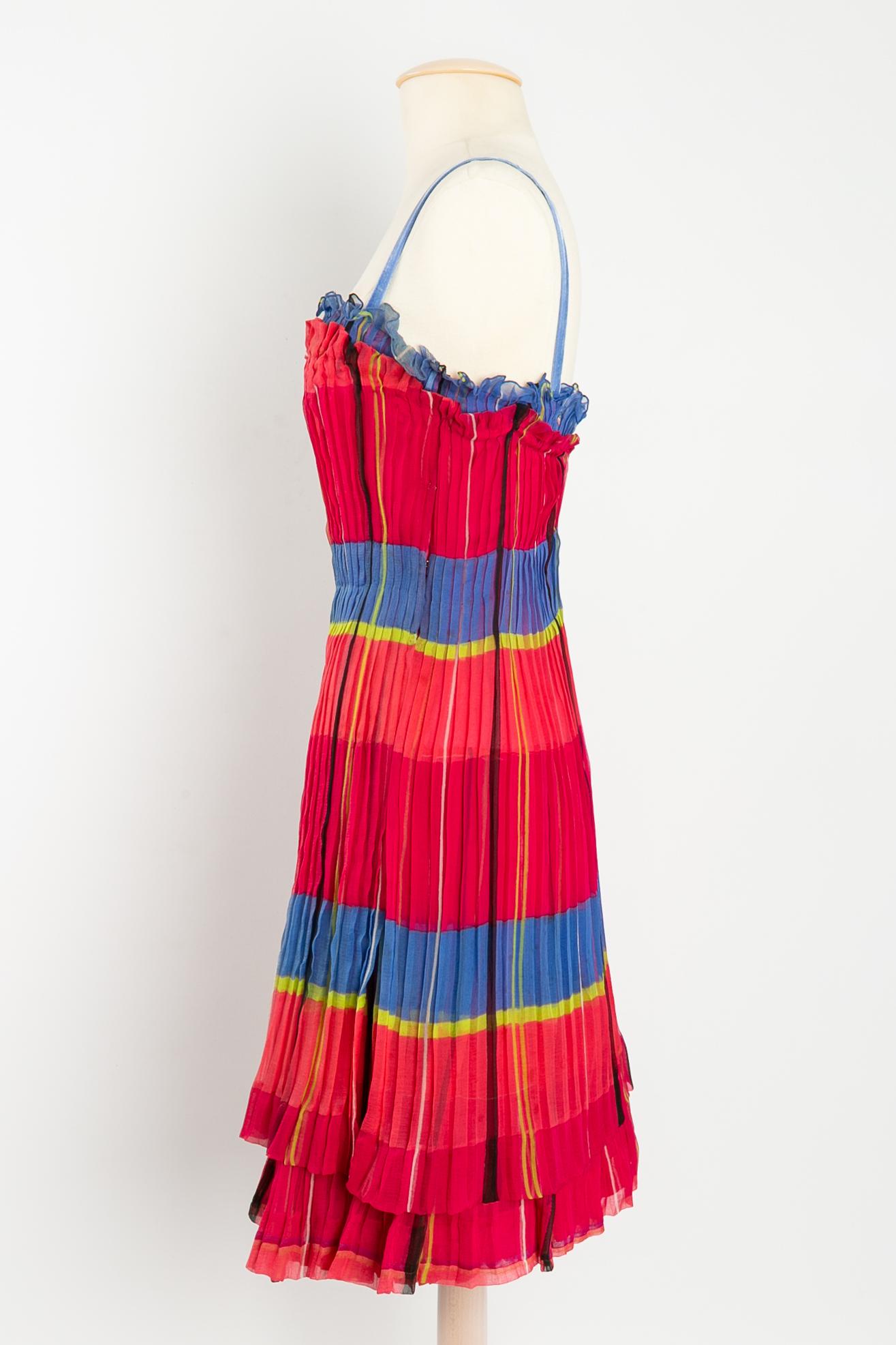Red Carven pleated silk strapless dress For Sale