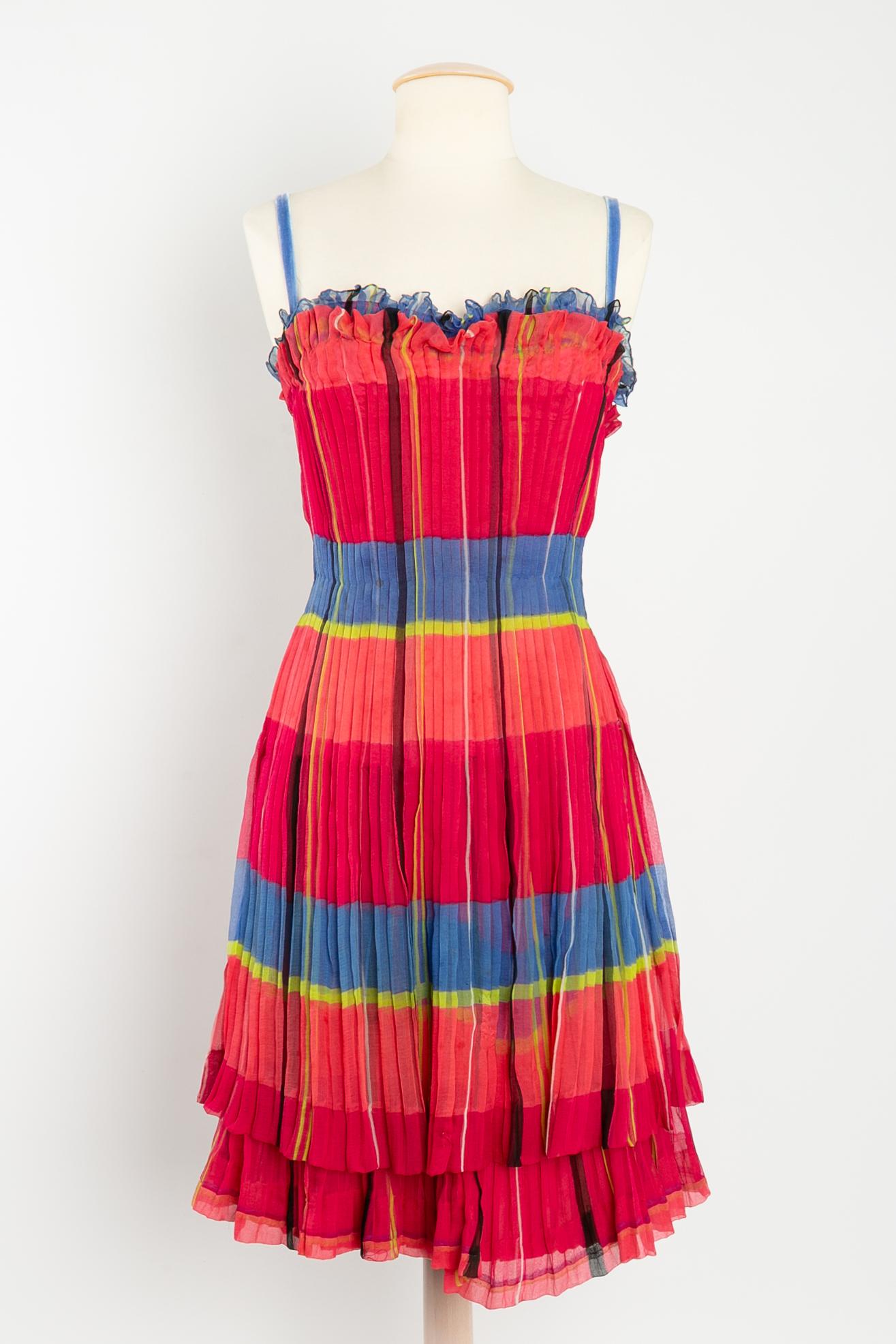 Carven pleated silk strapless dress In Good Condition For Sale In SAINT-OUEN-SUR-SEINE, FR