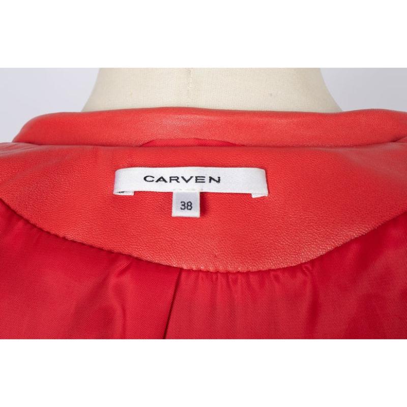 Carven Red Lamb Leather Jacket For Sale 6