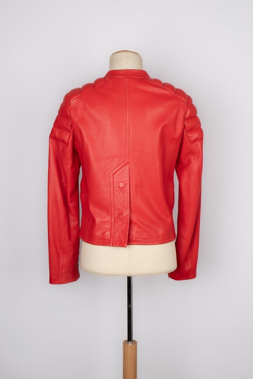 Carven Red Lamb Leather Jacket In Good Condition For Sale In SAINT-OUEN-SUR-SEINE, FR
