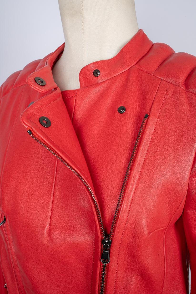 Women's Carven Red Lamb Leather Jacket For Sale