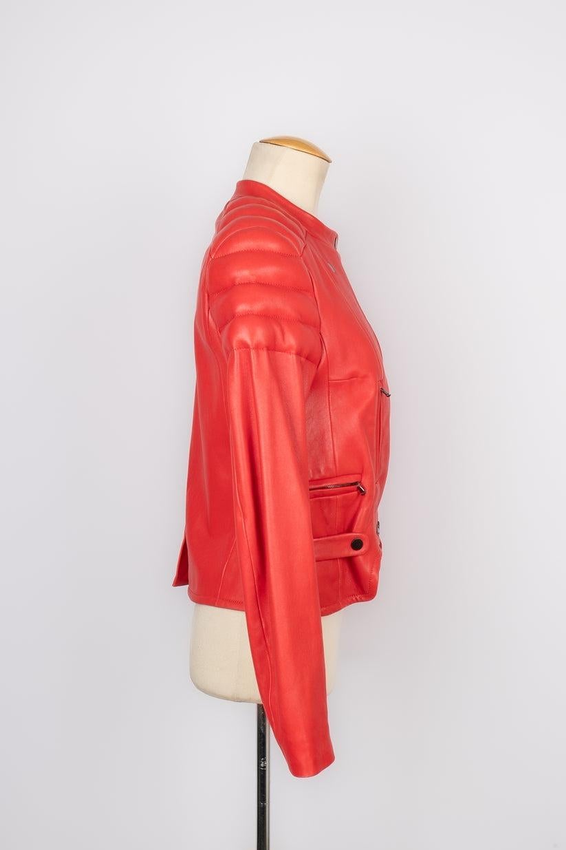 Carven Red Lamb Leather Jacket For Sale 1