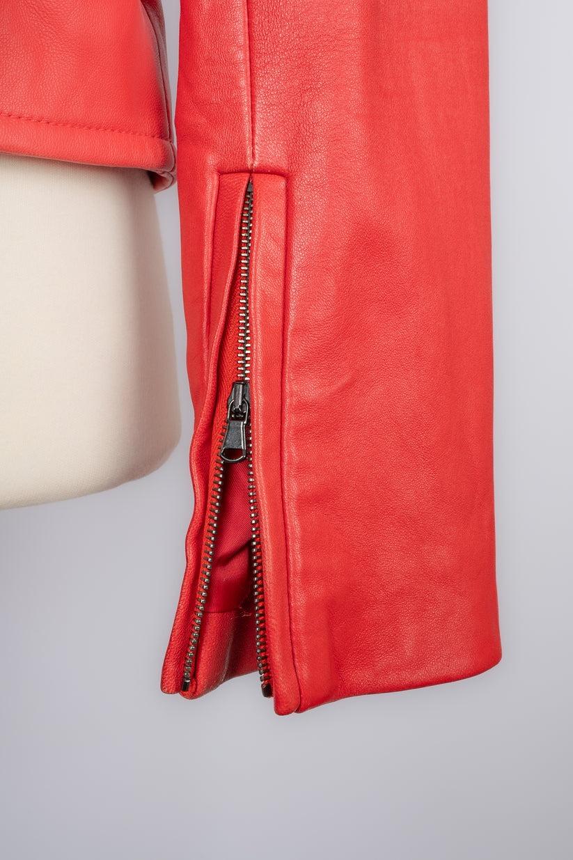 Carven Red Lamb Leather Jacket For Sale 3