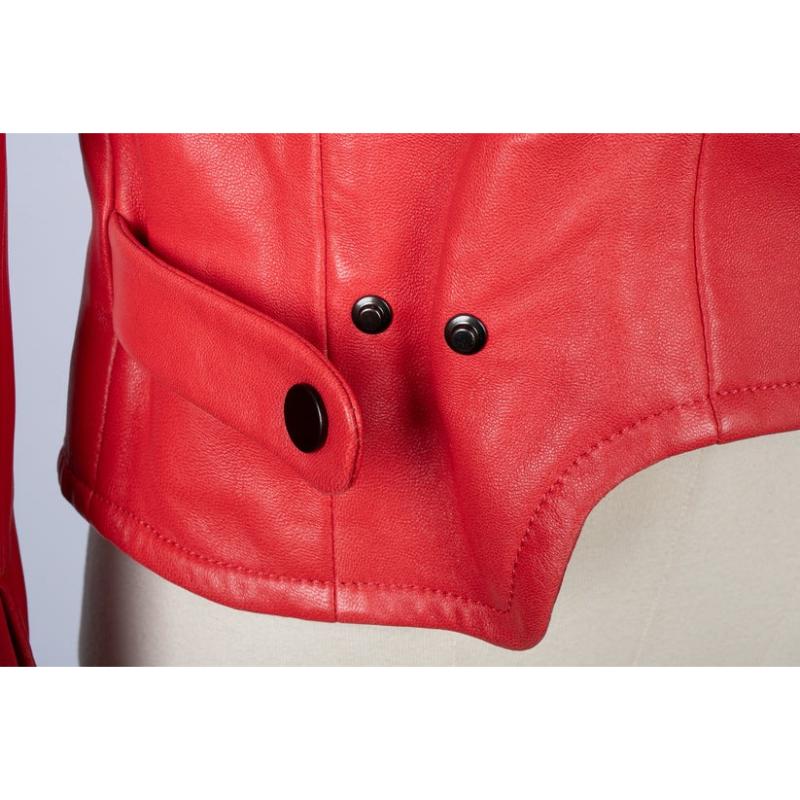 Carven Red Lamb Leather Jacket For Sale 5