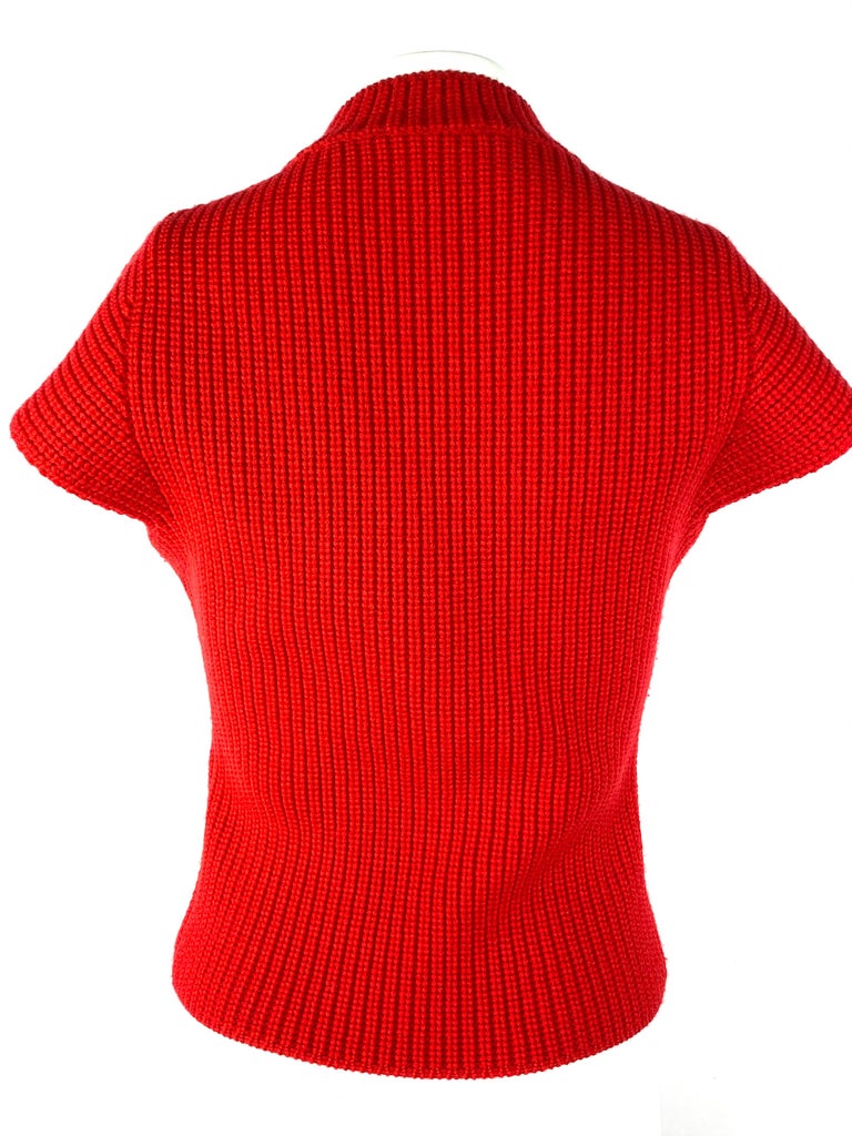 Carven Red Wool Knit Sweater Vest, Size Medium For Sale at 1stDibs