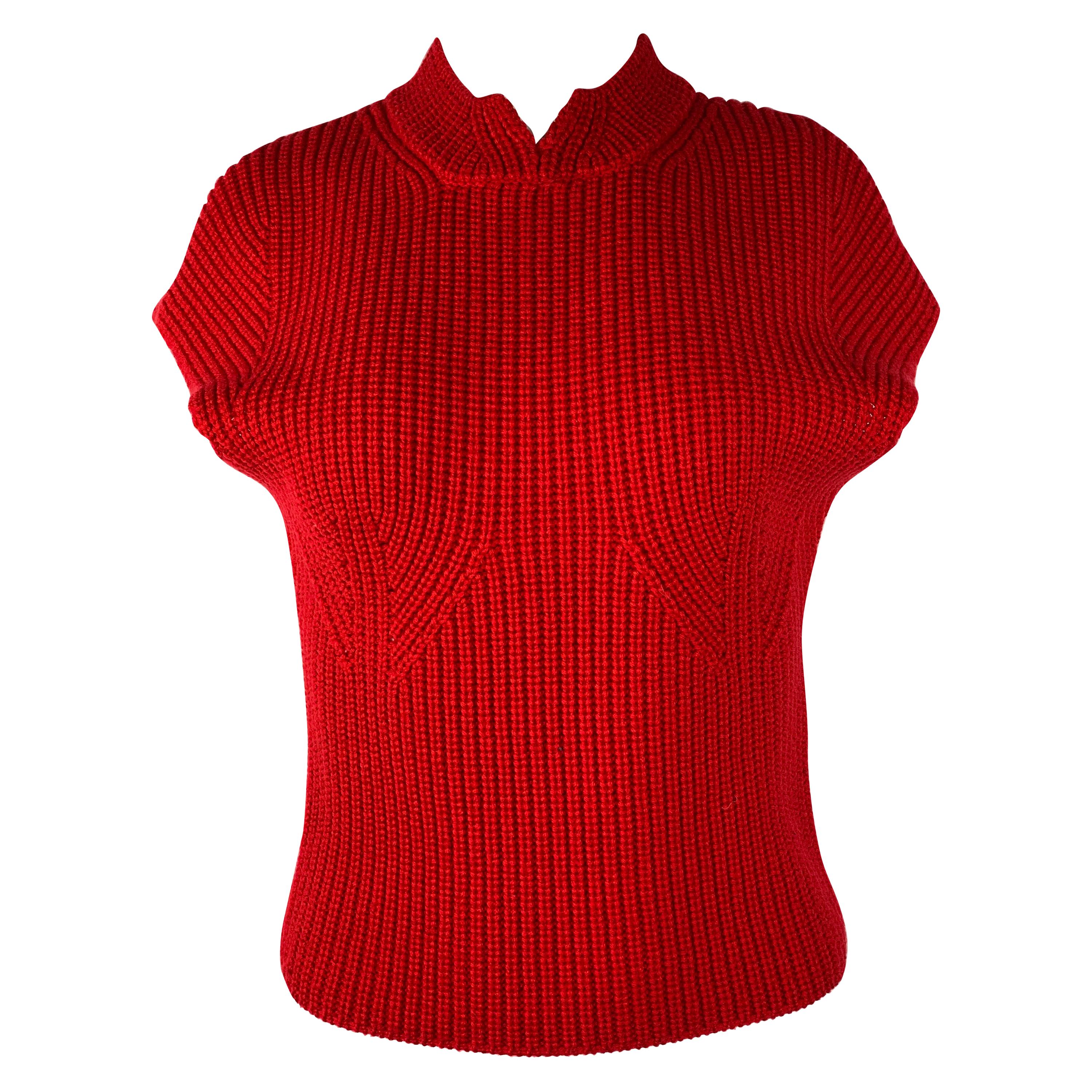 Carven Red Wool Knit Sweater Vest, Size Medium For Sale at 1stDibs