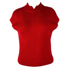 Carven Red Wool Knit Sweater Vest, Size Medium