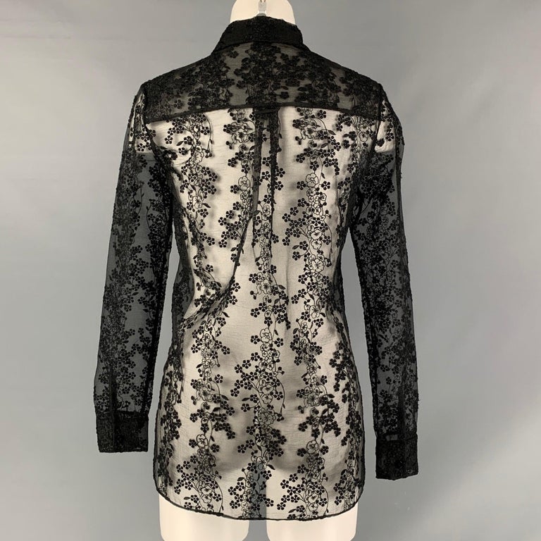 CARVEN Size 2 Black Lace Button Up Shirt For Sale at 1stDibs