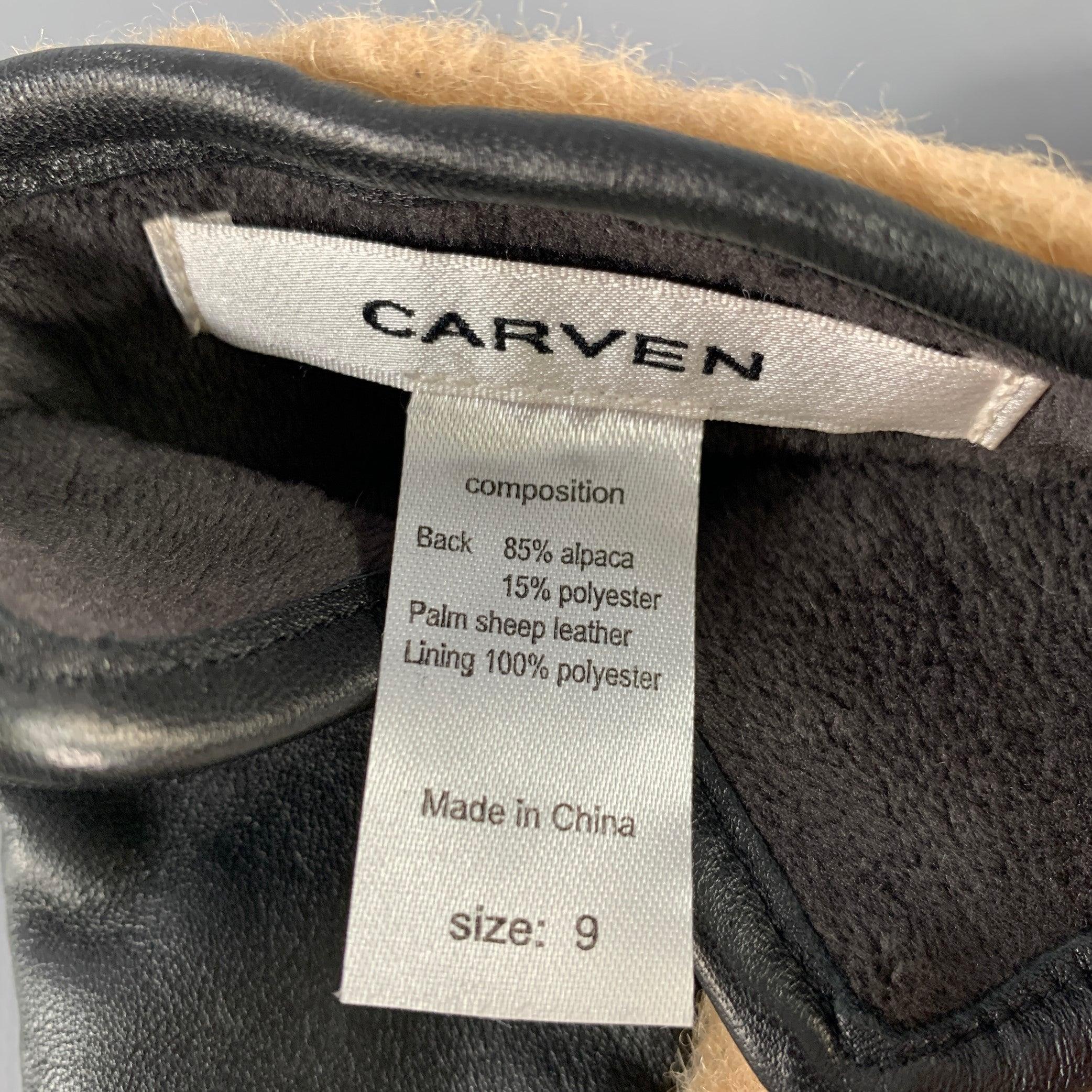 Beige CARVEN Size 9 Tan Black Sheep Leather Alpaca Blend Gloves For Sale