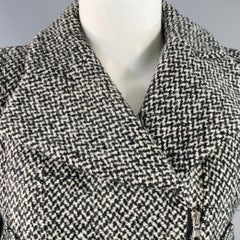 CARVEN Size M Grey Black Wool Blend Tweed Zip Up Belted Biker Jacket