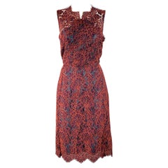 CARVEN Size M Orange Purple Guipure Lace Sleeveless Knee Length Cocktail Dress