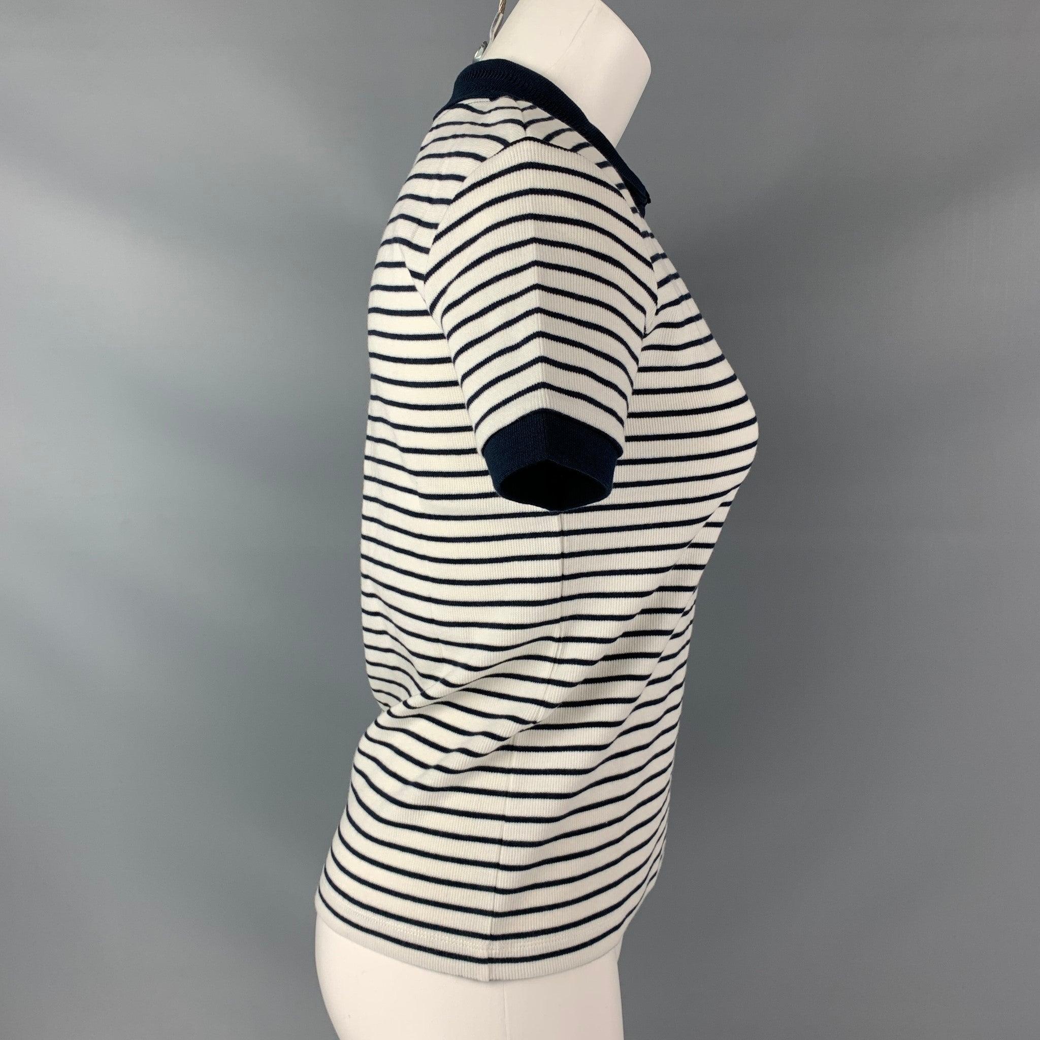 Gray CARVEN Size S White Navy Cotton Elastane Stripe Polo Shirt