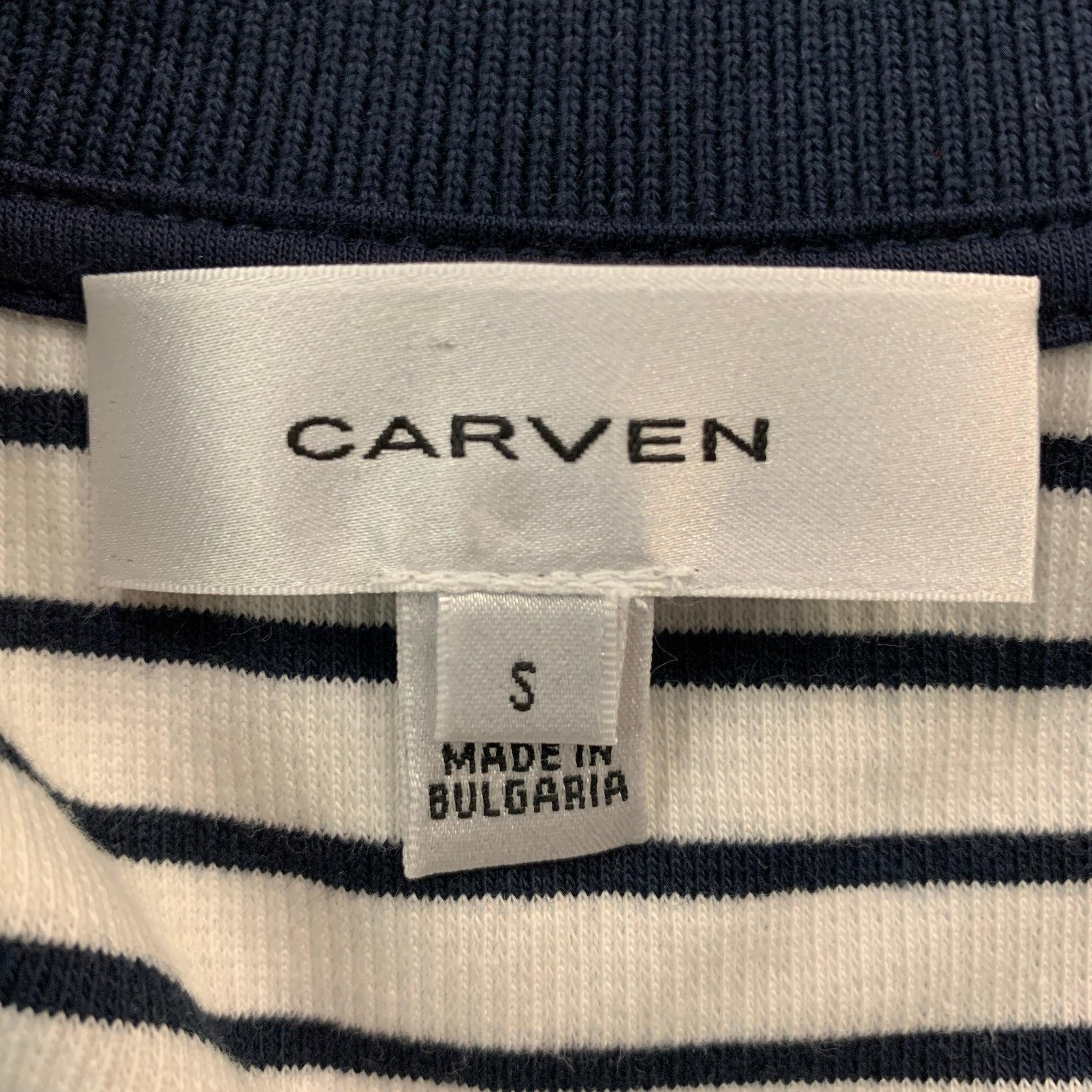 CARVEN Size S White Navy Cotton Elastane Stripe Polo Shirt 1