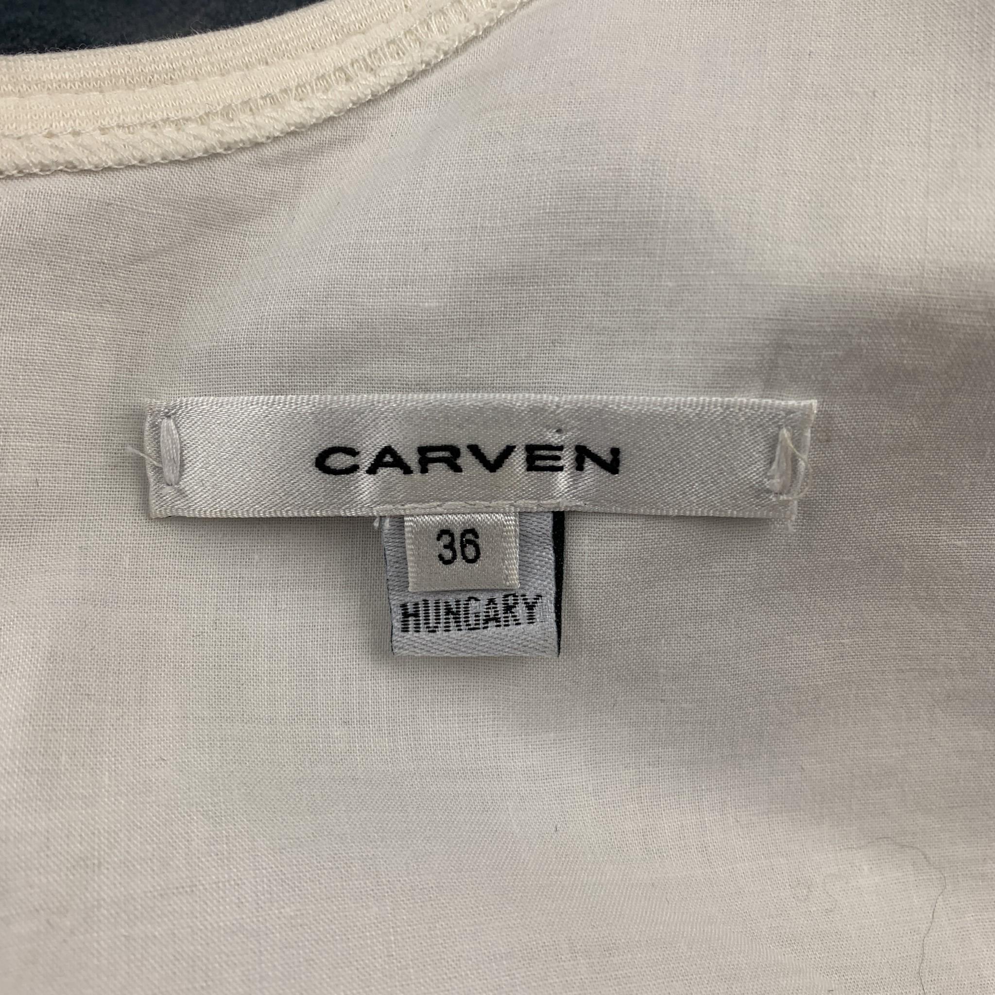 CARVEN Size XS Navy & White Linen / Silk Sleeveless Cocktail Dress 2