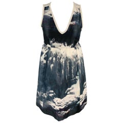 CARVEN Size XS Navy & White Linen / Silk Sleeveless Cocktail Dress