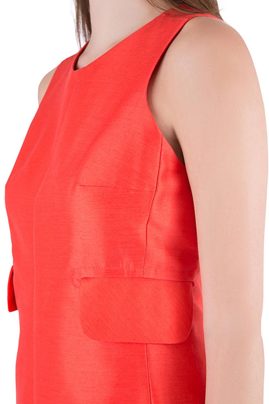 Women's Carven Tangerine Cotton Silk Drop Waist Sleeveless Dress L