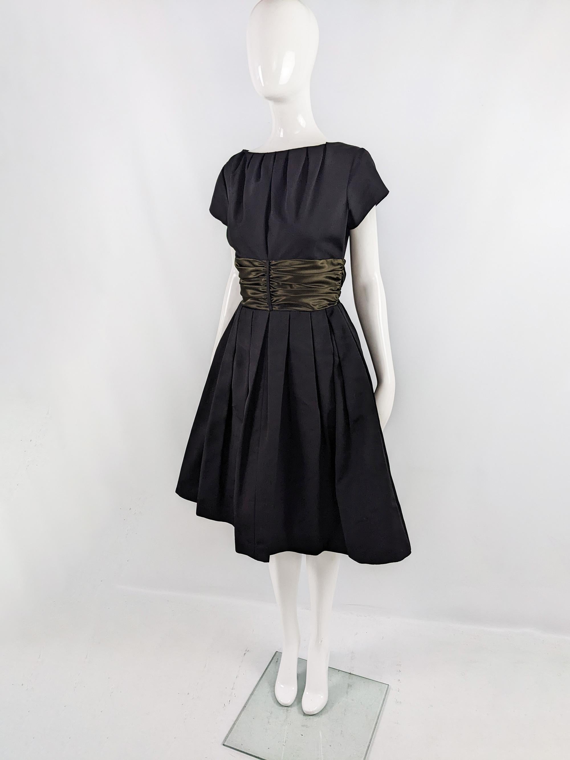 Women's Carven Vintage 1960s Black Faille & Taffeta Cocktail Party Evening Dress
