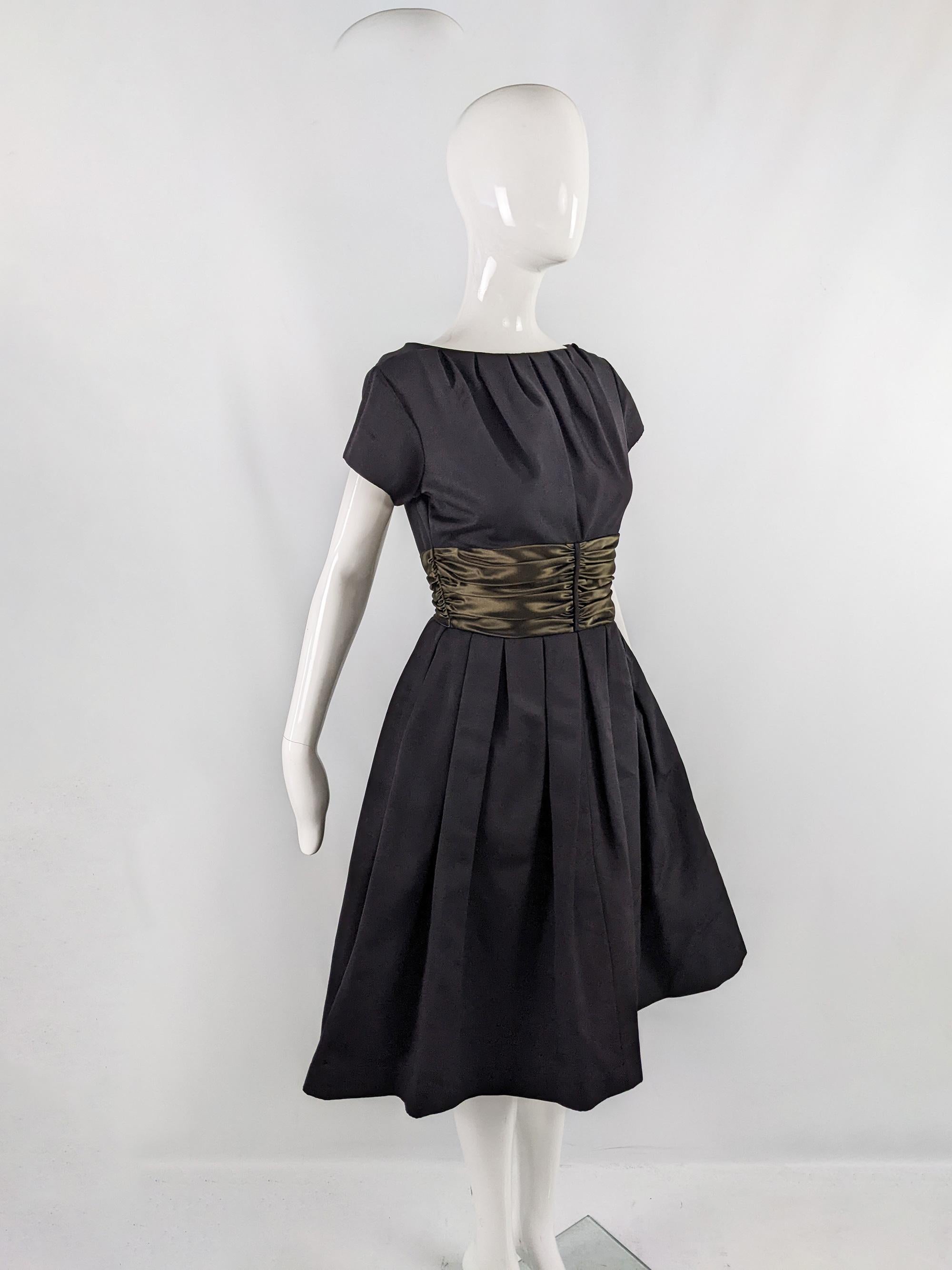 Carven Vintage 1960s Black Faille & Taffeta Cocktail Party Evening Dress 1