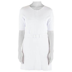 Carven White Rib Knit Belted Short Sleeve Skater Dress L