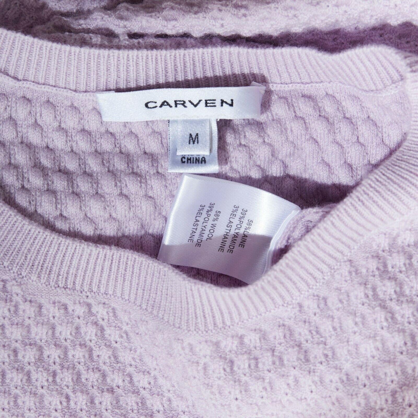 CARVEN wool blend pastel lilac purple textured knit long sleeve sweater top M 2