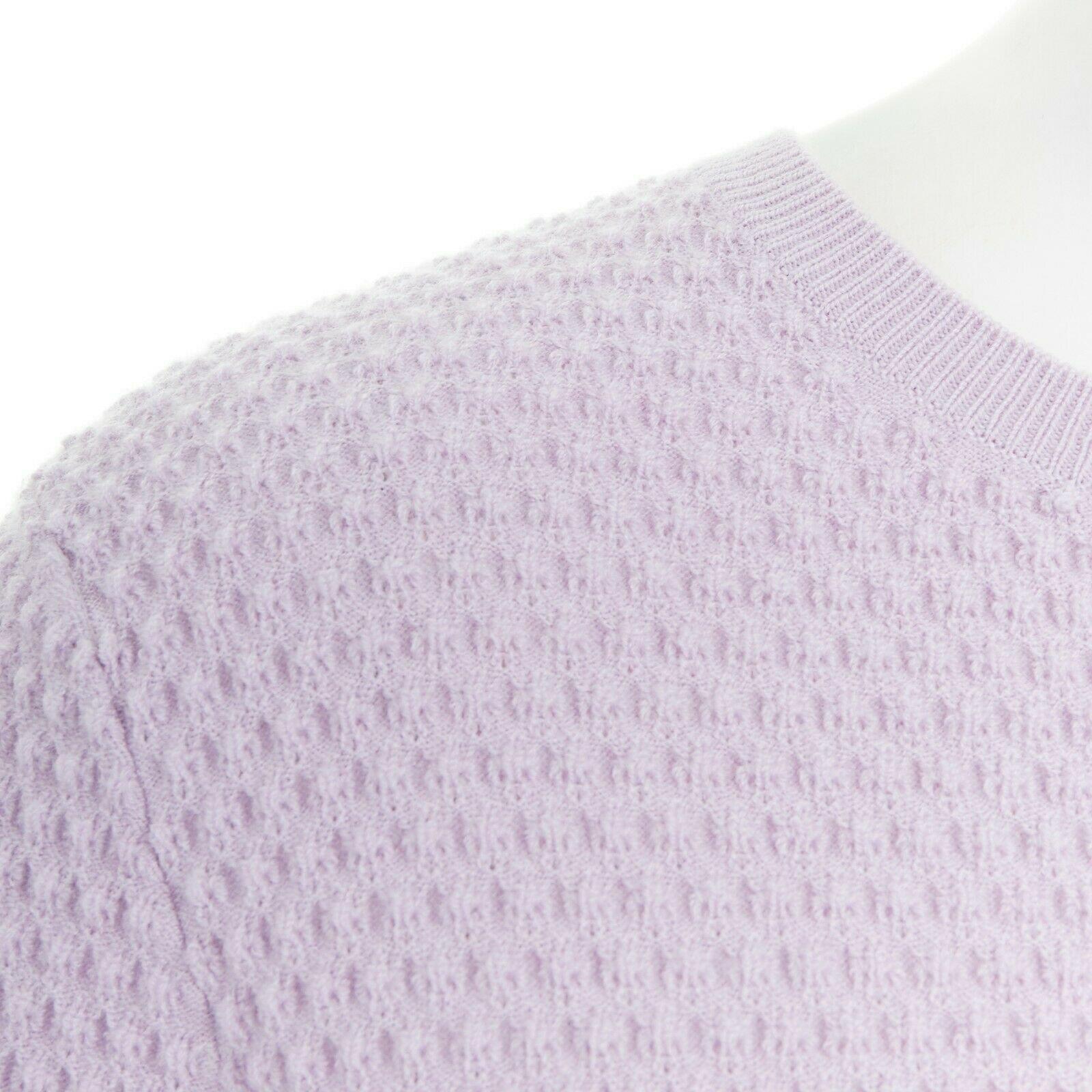 CARVEN wool blend pastel lilac purple textured knit long sleeve sweater top M 
Reference: LACG/A00229 
Brand: Carven 
Material: Wool 
Color: Purple 
Pattern: Solid 
Extra Detail: Wool, polyamide, elastane. Lilac pastel purple. Round neck. Textured