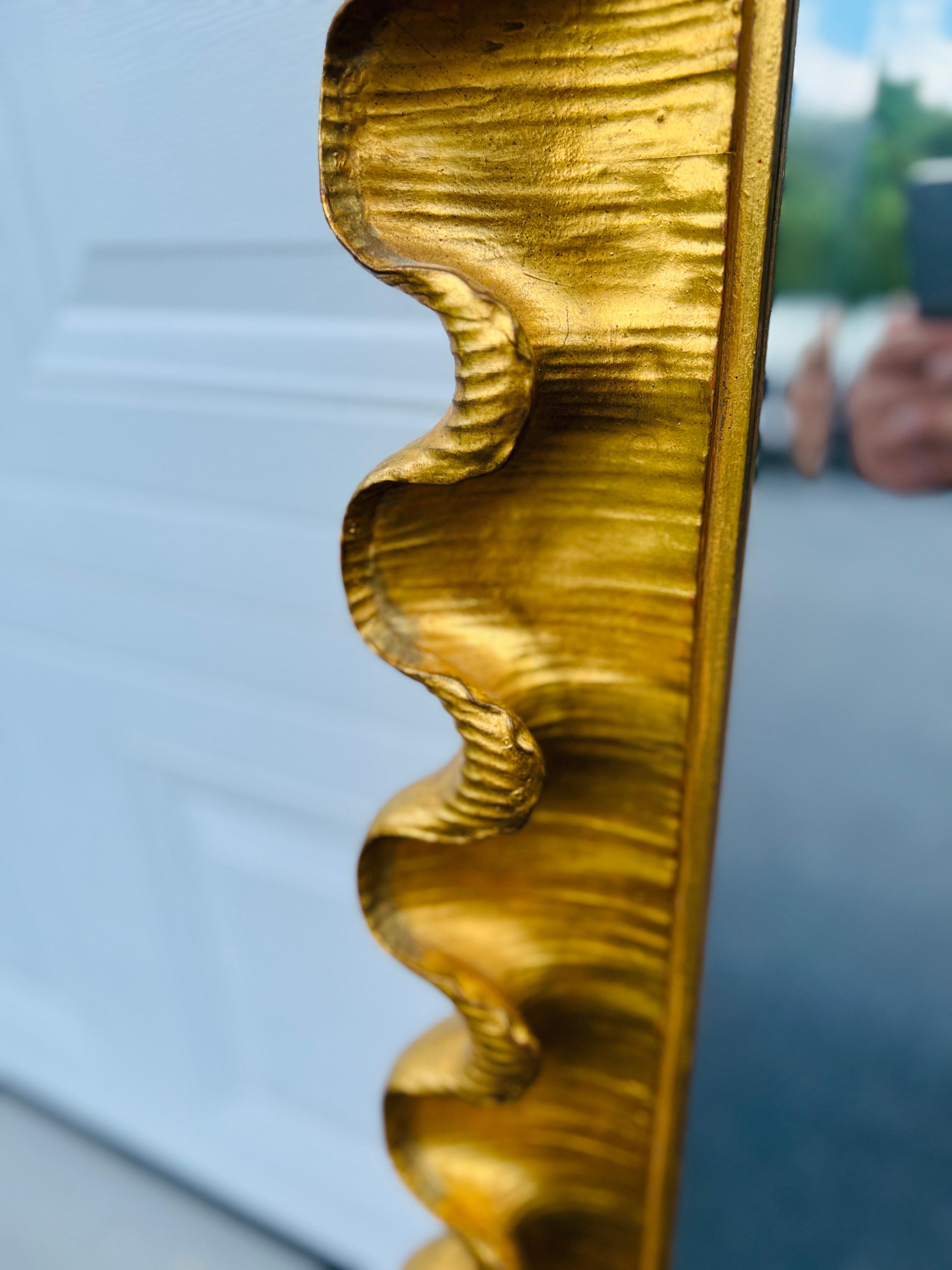 American Carver's Guild Art Deco Wave Moderne Gold Leaf Mirror After Jean-Michel Frank