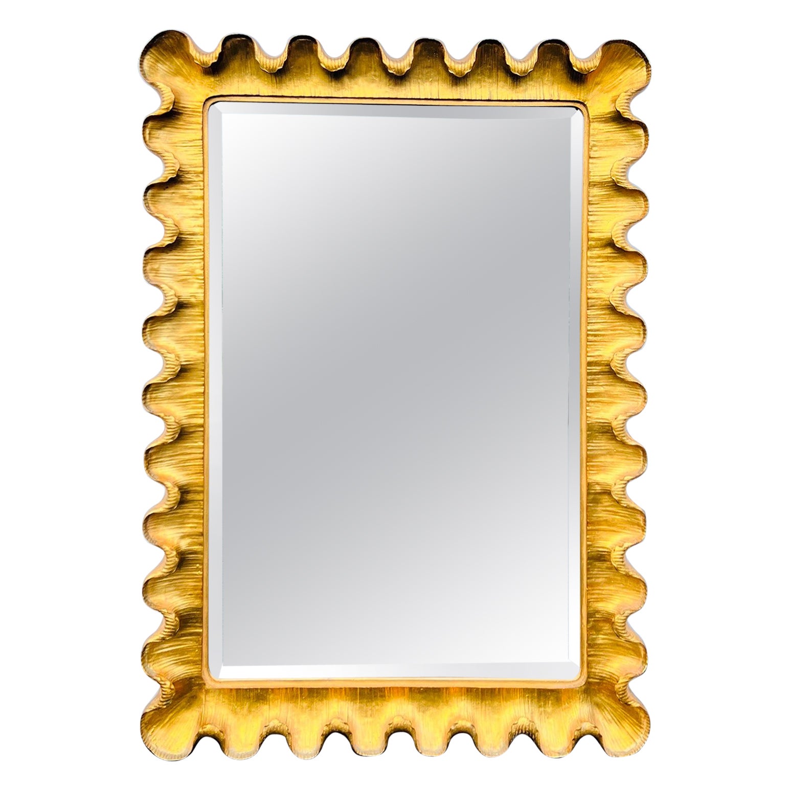 Carver's Guild Art Deco Wave Moderne Gold Leaf Mirror After Jean-Michel Frank