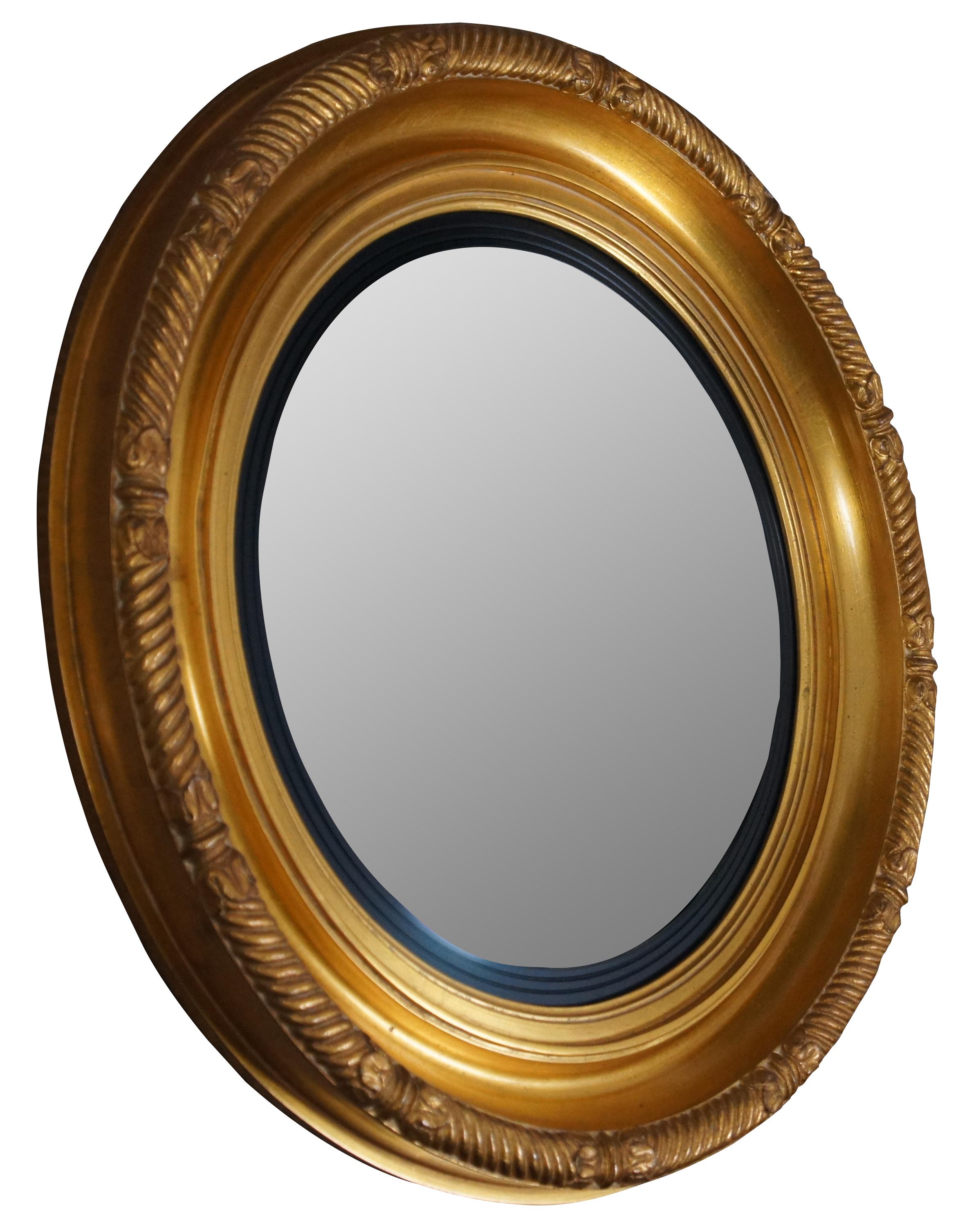 20th Century Carvers Guild Nautical Rondel Convex Bullseye Mirror Antique Gold Regency