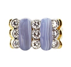 Carvin French Blue Agate, Diamond and Gold Ring