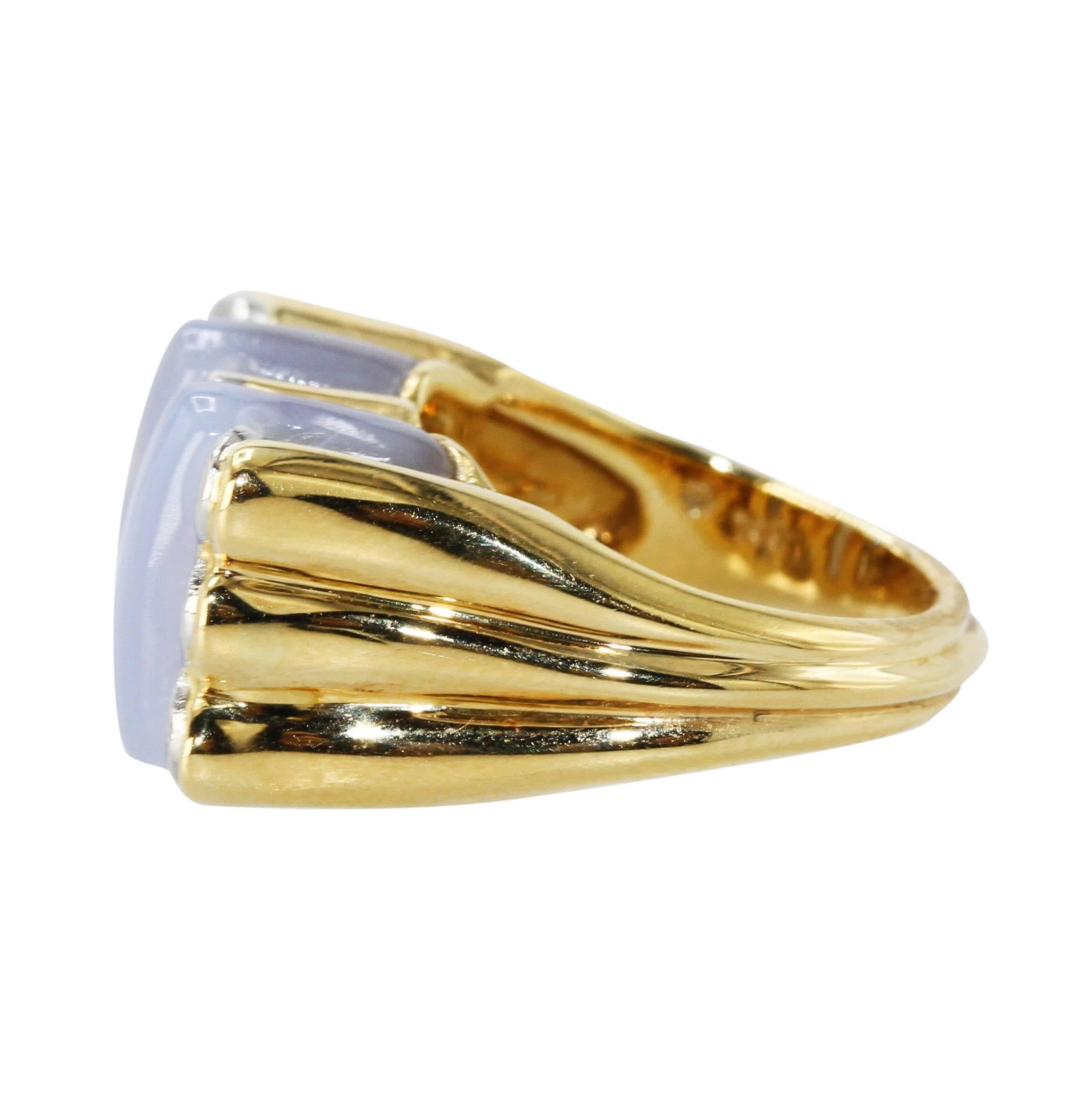 Carvin French Blue Agate, Diamond and Gold Ring In Excellent Condition For Sale In Atlanta, GA