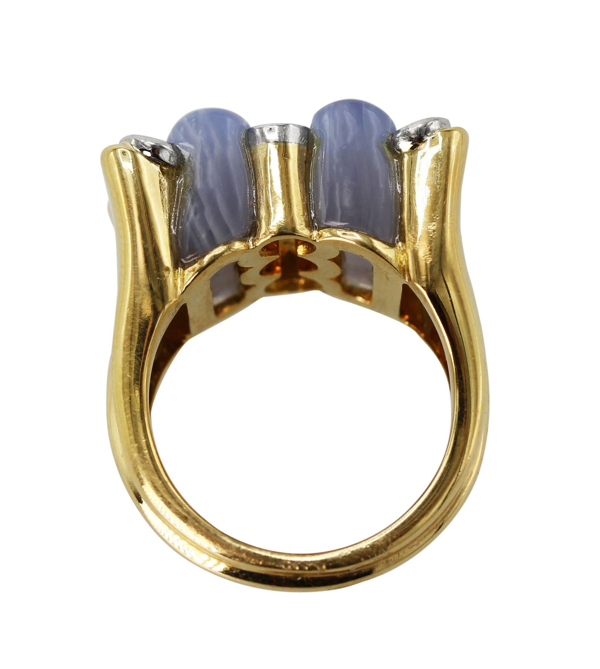 Carvin French Blue Agate, Diamond and Gold Ring For Sale 1