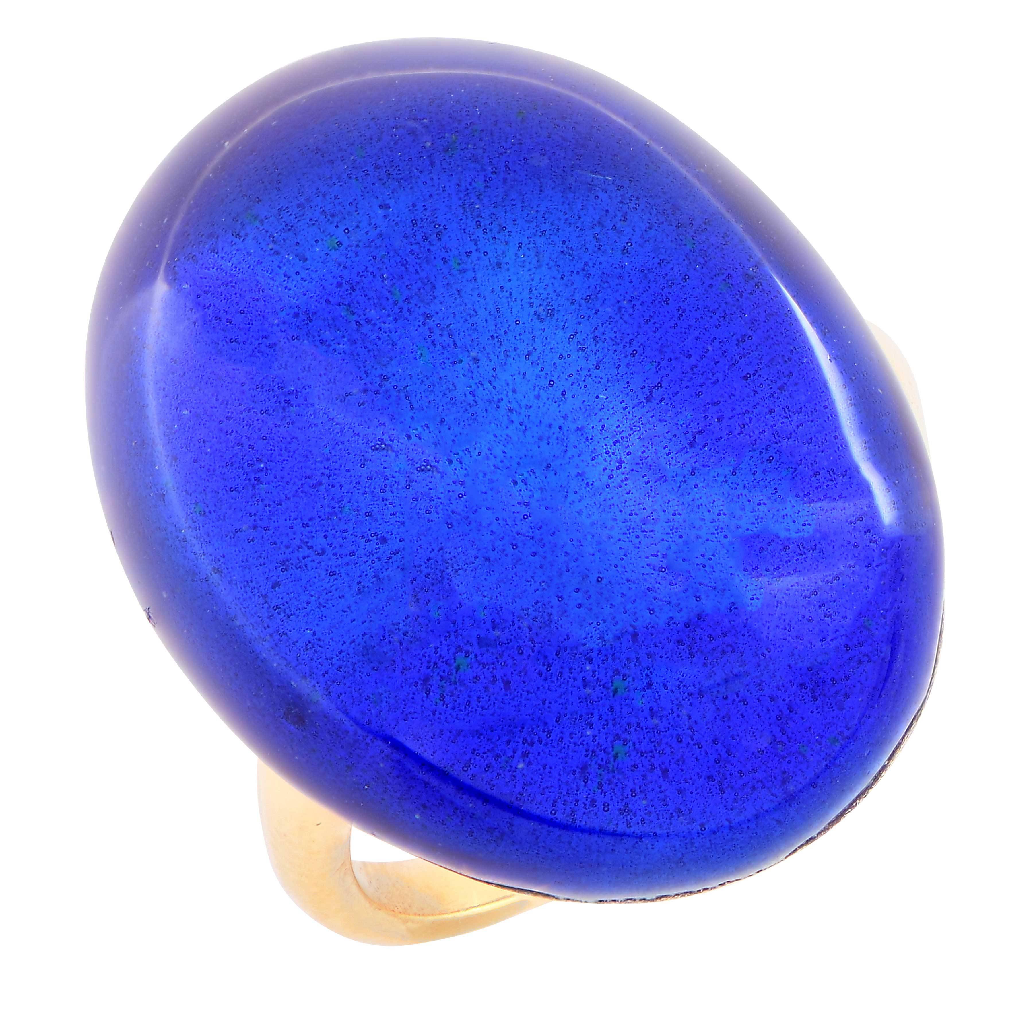Carvin French Blue Enamel Bombe 18 Karat Yellow Gold Ring In Excellent Condition For Sale In Bay Harbor Islands, FL