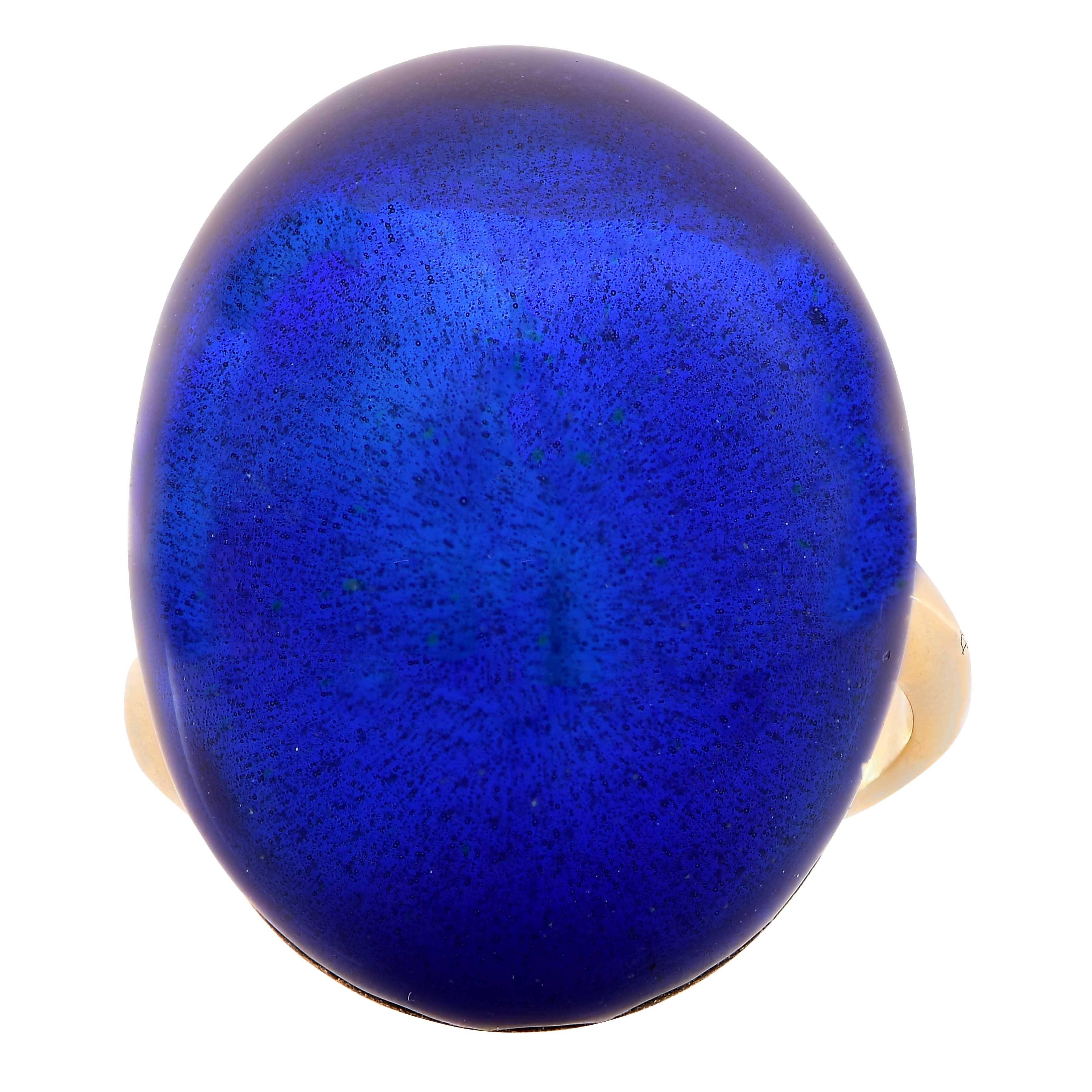 Carvin French Blue Enamel Bombe 18 Karat Yellow Gold Ring For Sale 1