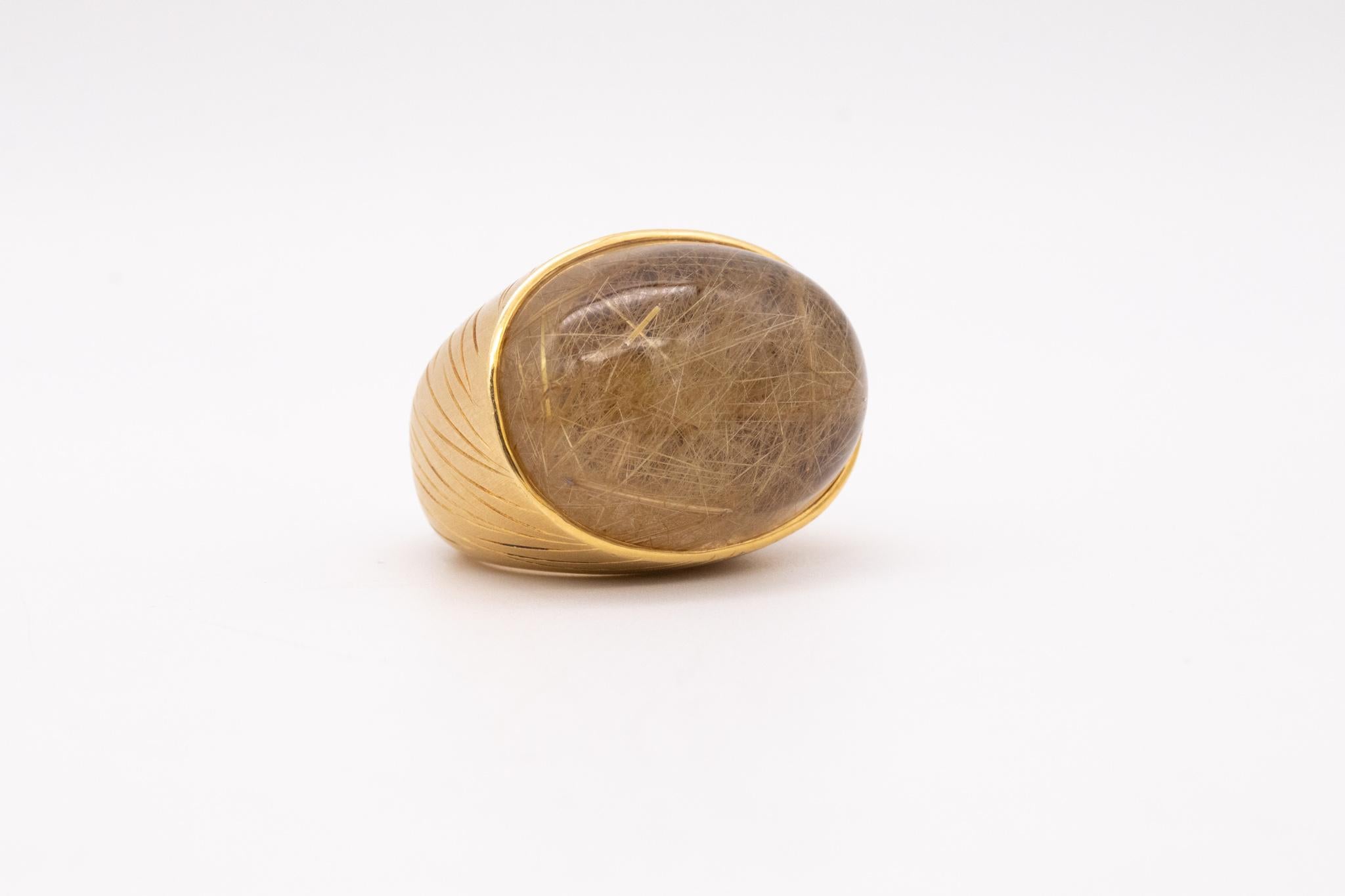 Modernist Carvin French Bombe Cocktail Ring in 18kt Gold with 47.07 Cts Rutile Quartz For Sale