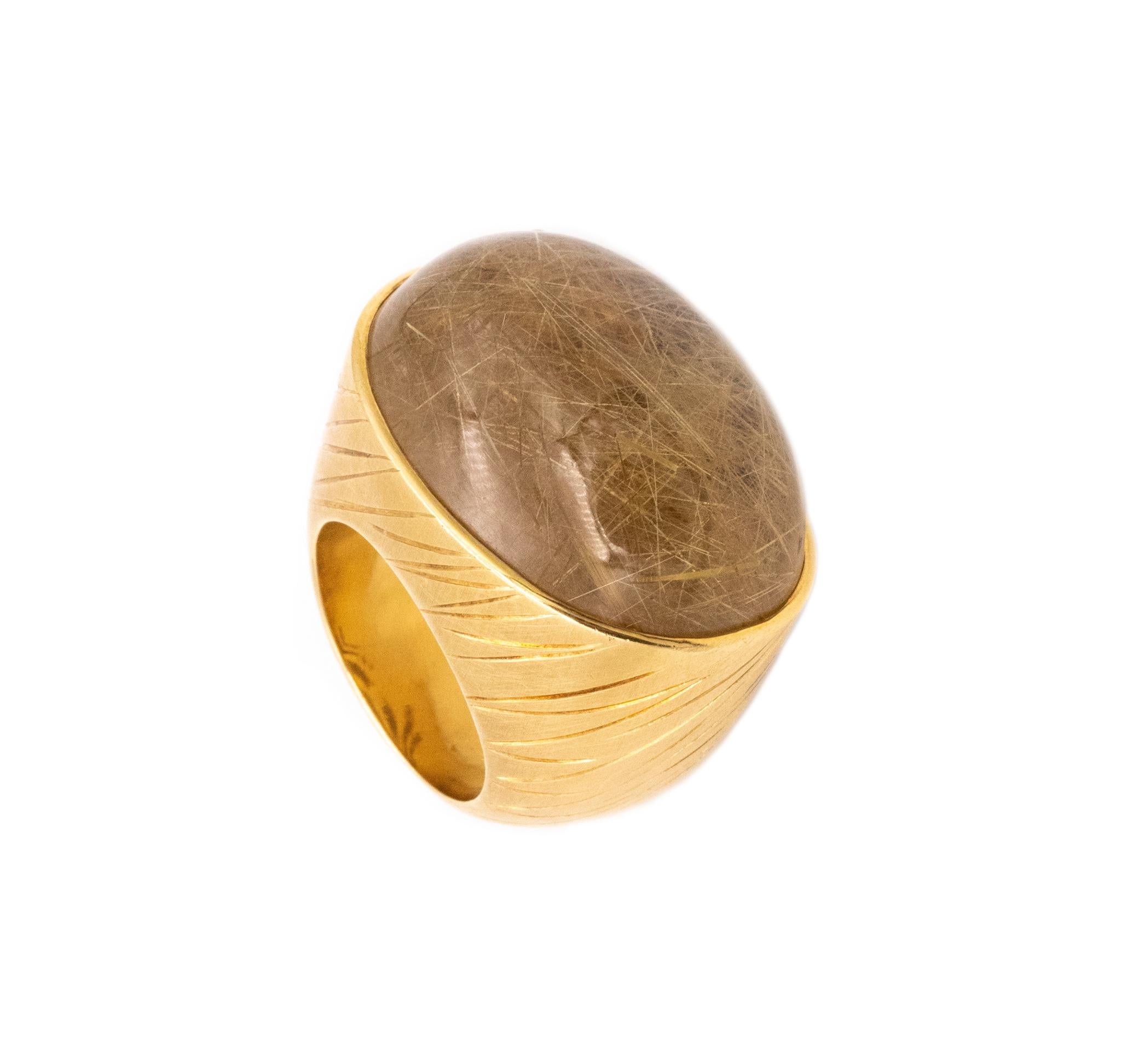 Women's or Men's Carvin French Bombe Cocktail Ring in 18kt Gold with 47.07 Cts Rutile Quartz For Sale