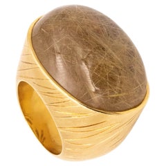 Carvin Bague cocktail bombée française en or 18 carats avec quartz rutile 47,07 carats