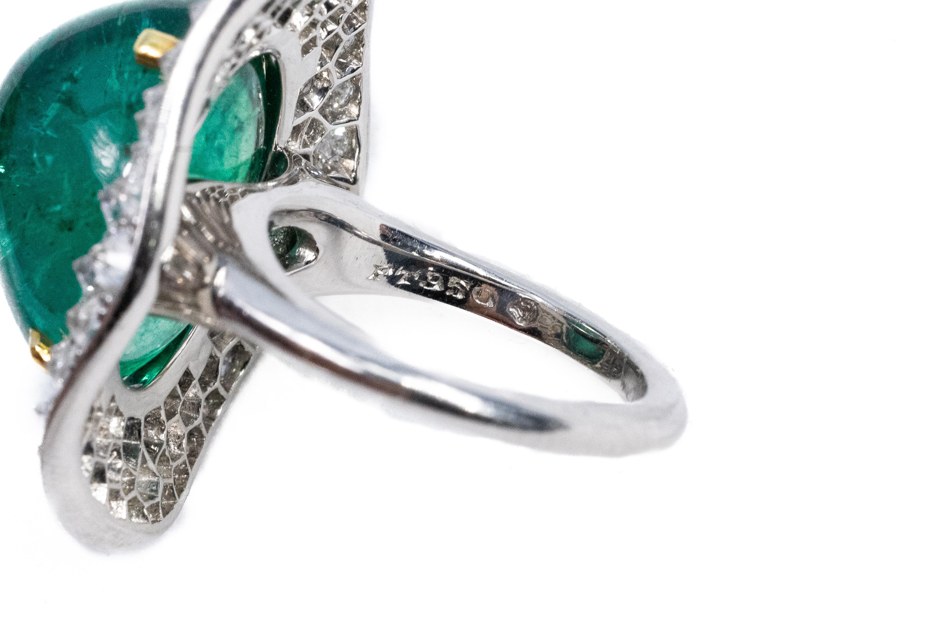 Women's Carvin French Cabochon Emerald and Diamond Ring