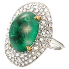 Carvin French Cabochon Emerald and Diamond Ring