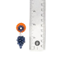 Carvin French Carved Coral, Sapphire & Diamond Earrings