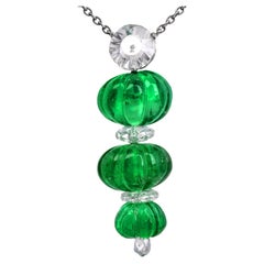  Carvin French Colombian Emerald Diamond  Carved Platinum Necklace