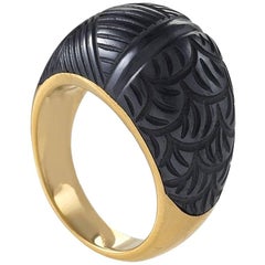 Carvin French Estate Hematite and Gold Bombé Ring