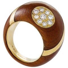 Carvin French for Tiffany & Co. Diamond Gold and Wood Bombé Ring