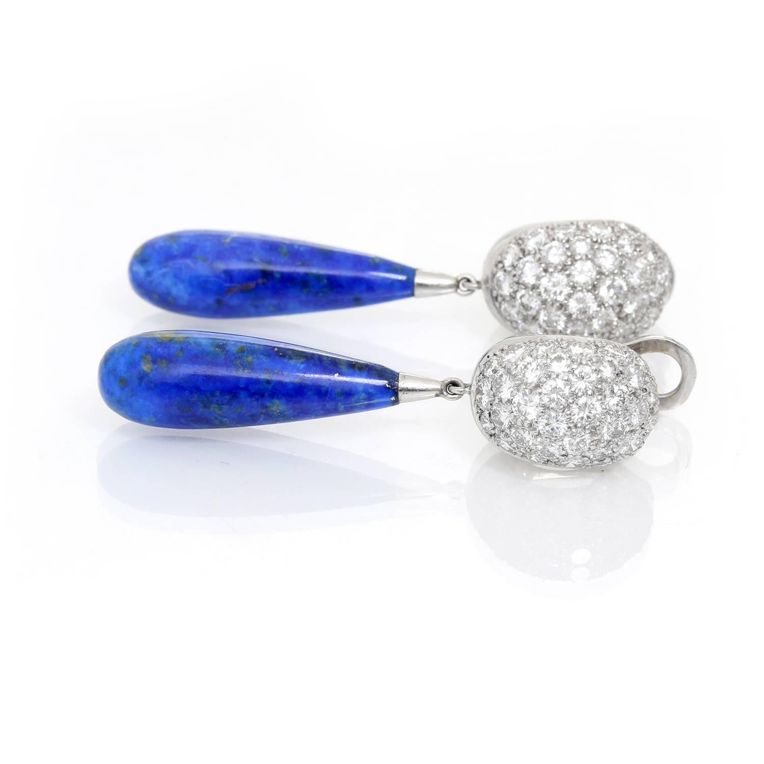 Women's Carvin French Lapis Lazuli Platinum Earrings For Sale